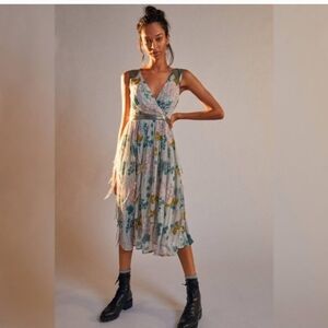 Anthropologie Women's Gray Sequin Beaded Fringe Floral Sleeveless Dress 8 $428